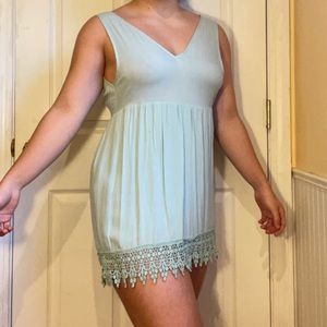 pastel mint mini dress with lace hem